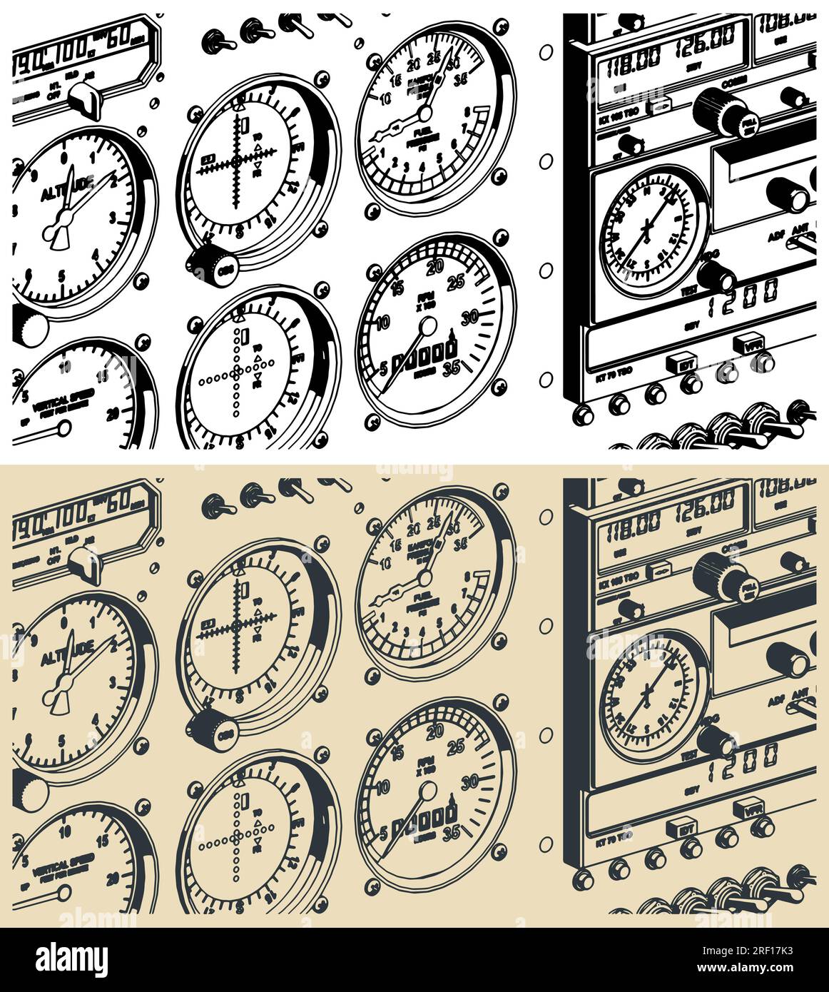 Illustrations vectorielles stylisées du panneau de commande d'avion en gros plan Illustration de Vecteur