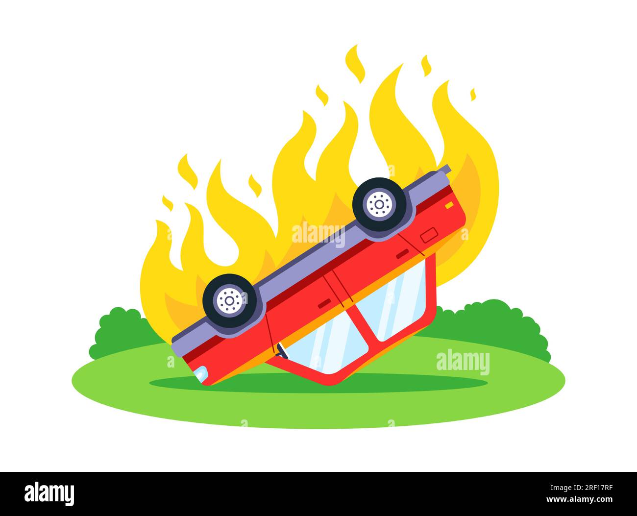 voiture brûlante renversée dans la rue. illustration vectorielle plate. Illustration de Vecteur