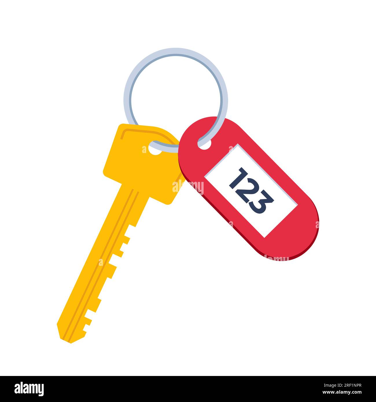 Clé de verrouillage moderne de la porte de l'hôtel avec badge de numéro de chambre. Illustration vectorielle dans la conception plate Illustration de Vecteur