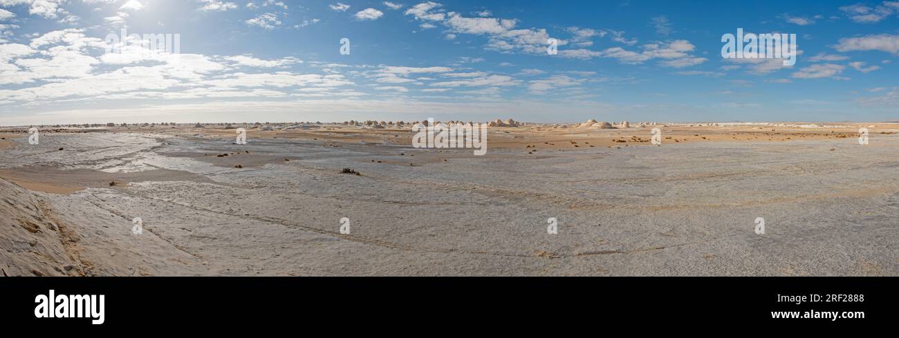 Paysage panoramique vue panoramique du désert désertique désertique blanc occidental désertique désertique désertique en Égypte avec des formations rocheuses géologiques craies Banque D'Images