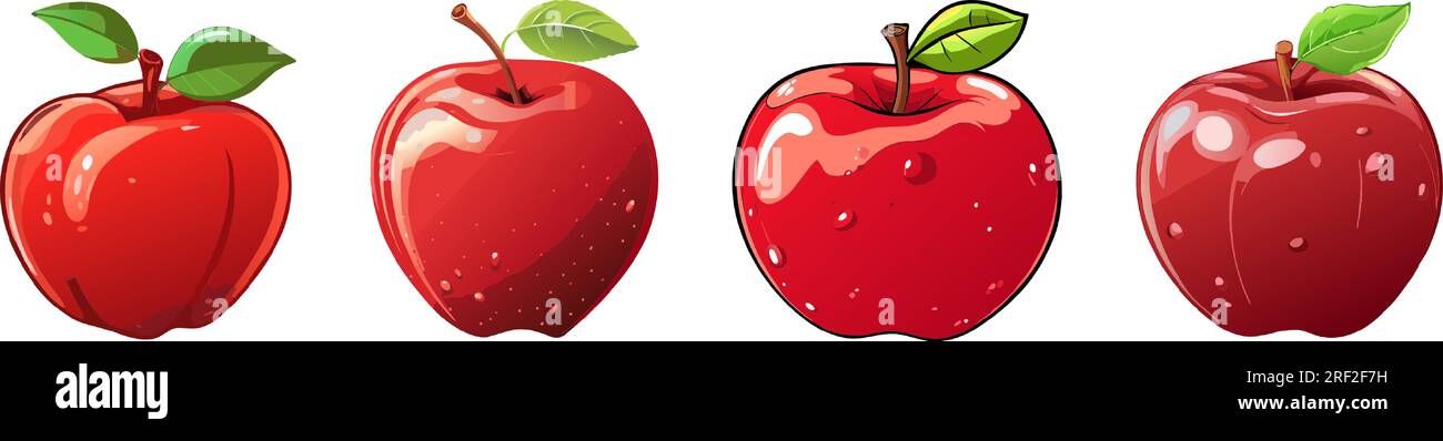vecteur quatre pommes. pommes rouges et fraîches. illustration vectorielle de pommes rouges juteuses sur fond blanc Illustration de Vecteur