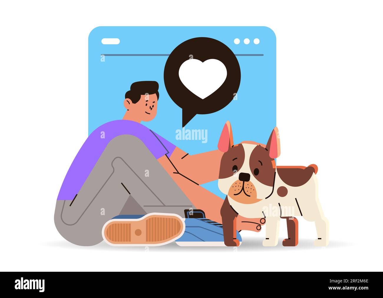 propriétaire d'animal de compagnie guy avec chien mignon passant du temps ensemble meilleurs amis concept d'amitié d'animal domestique Illustration de Vecteur