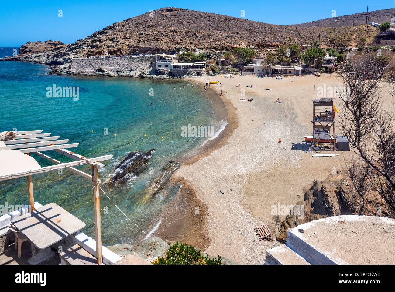 Plage de Kolimbithra, Tinos. Banque D'Images