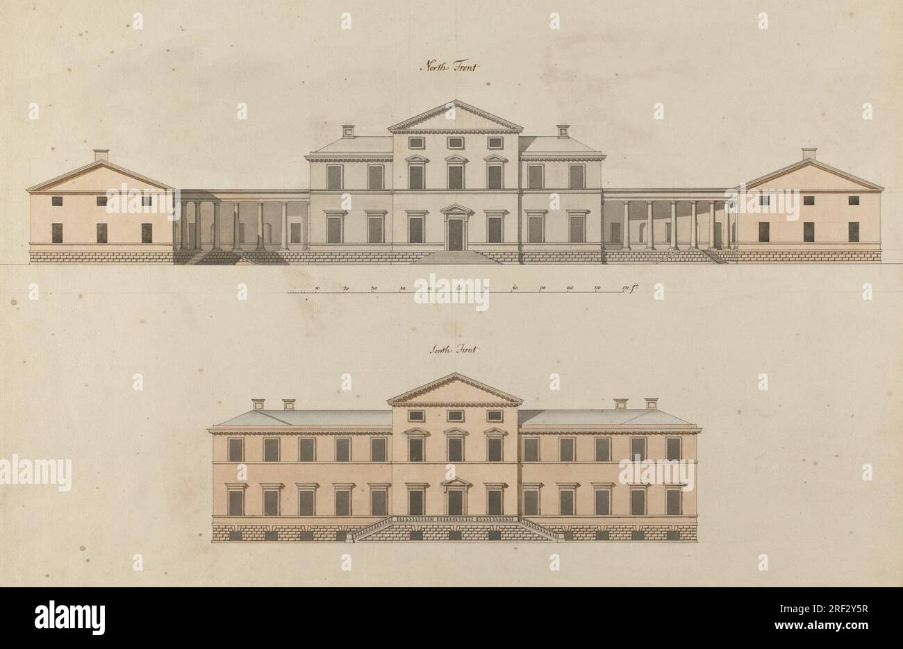 Headfort House, Irlande : élévations des fronts nord et sud 1765 par William Chambers Banque D'Images