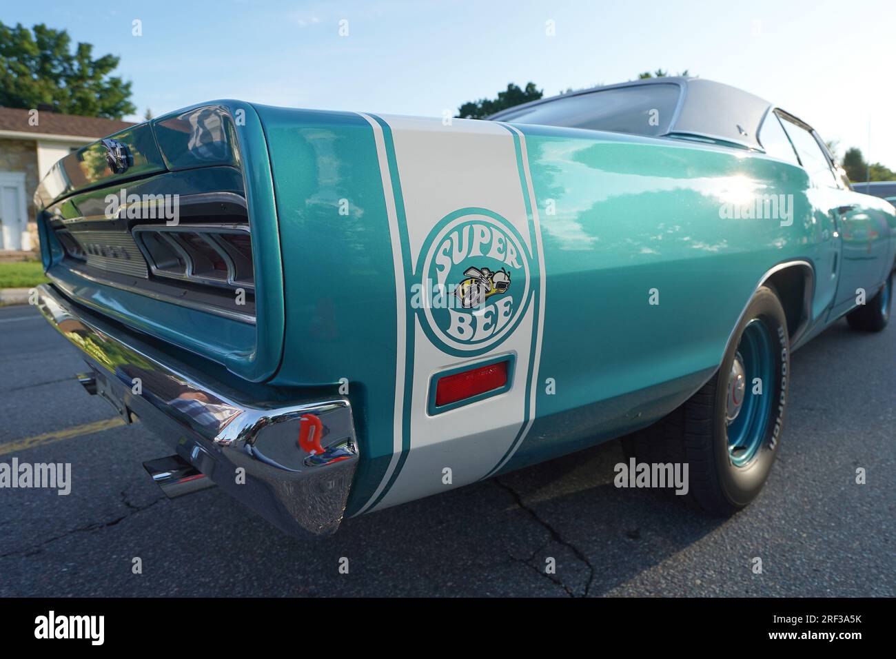 Gros plan d'une voiture musculaire Dodge Super Bee. Banque D'Images