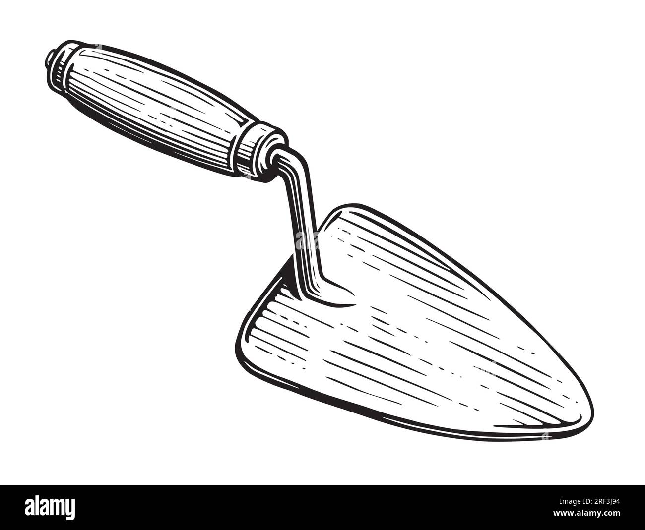 Truelle avec manche en bois. Outil de construction pour mortier et maçonnerie. Illustration vectorielle d'esquisse Illustration de Vecteur