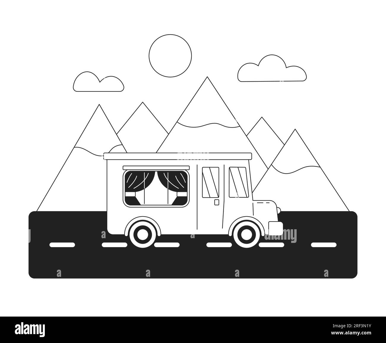 Confortable conduite en bus à l'objet vectoriel plat monochrome des montagnes Illustration de Vecteur