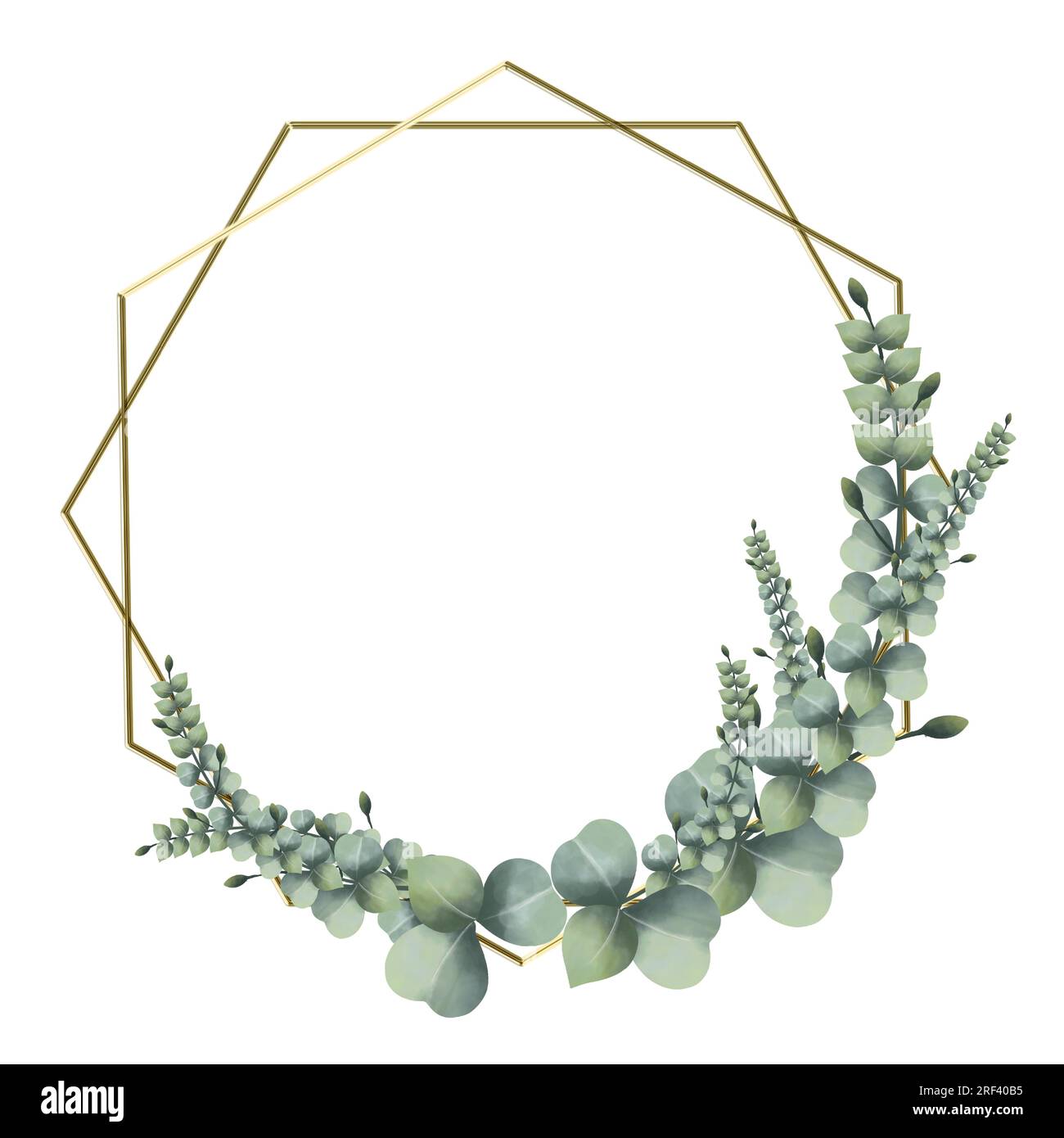cadre doré hexagone vintage feuilles aquarelle dessinée à la main à la ligne de cadre doré sur fond blanc isolé Illustration de Vecteur