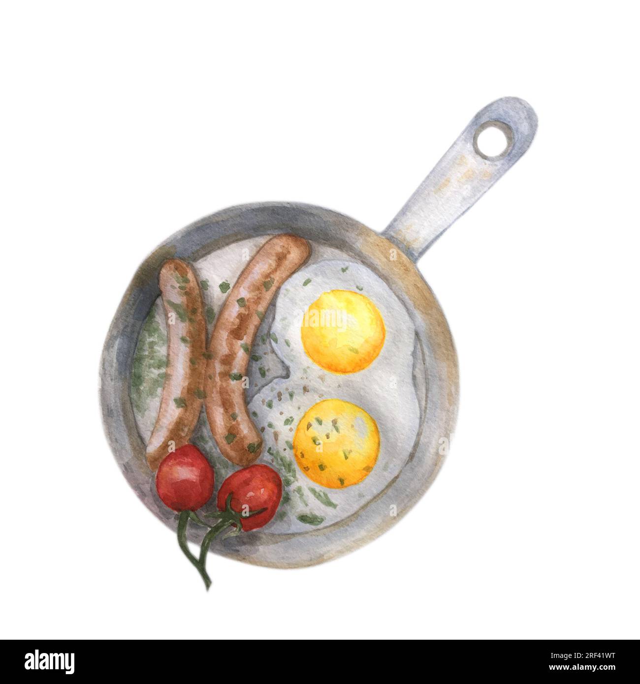 Aquarelle petit-déjeuner œufs vaffell café orange poivre clip art illustration Banque D'Images