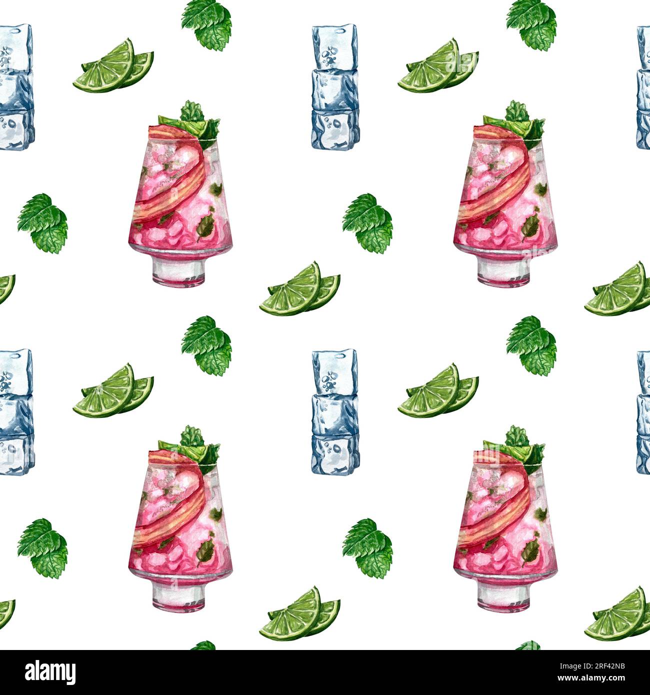 Motifs de cocktail de glace mojito aquarelle Banque D'Images