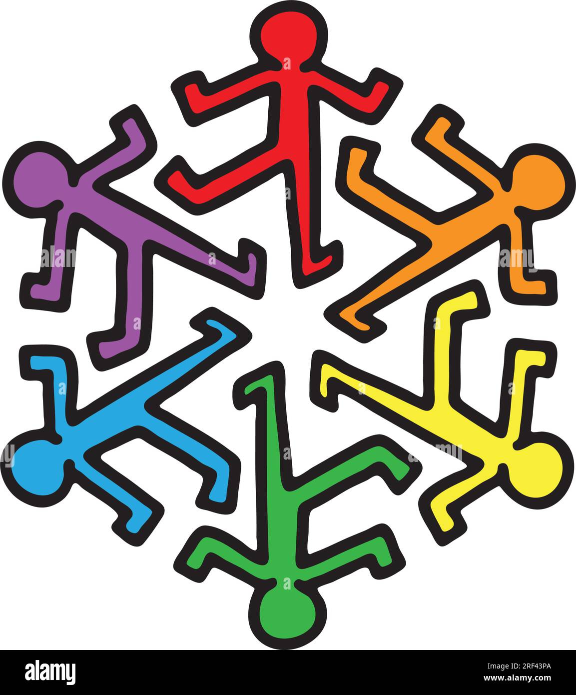 graphique vectoriel représentant un groupe dynamique de personnes dansant sur un pied, représentant la cohésion et l'éco-conscience Illustration de Vecteur