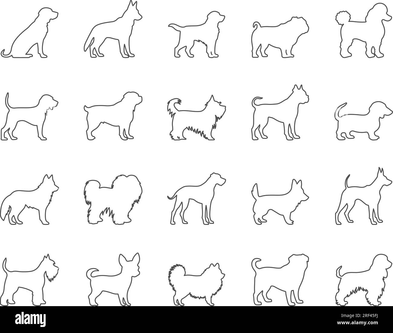 Jeu d'icônes de races de chiens. Retriever, Berger allemand, Bulldog. Contour modifiable. Collection vectorielle d'icônes simples Illustration de Vecteur