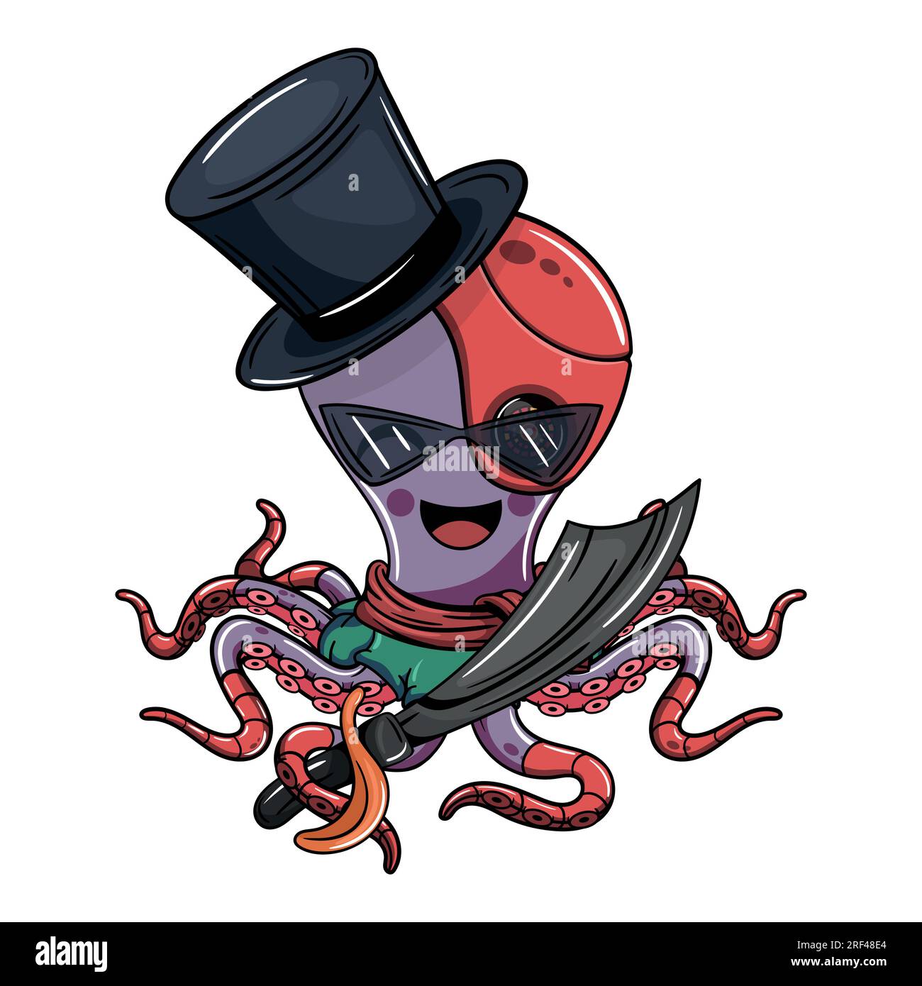 Personnage de poulpe cyborg de dessin animé avec chapeau de pirate et une épée. Illustration pour la fantaisie, la science-fiction et la bande dessinée d'aventure Illustration de Vecteur