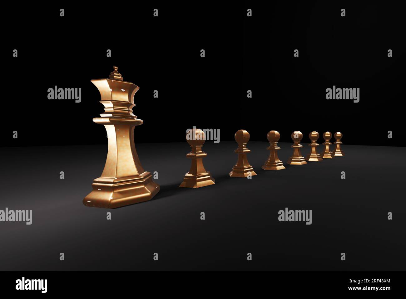 Concept de leadership. Roi des échecs avec pions. Banque D'Images