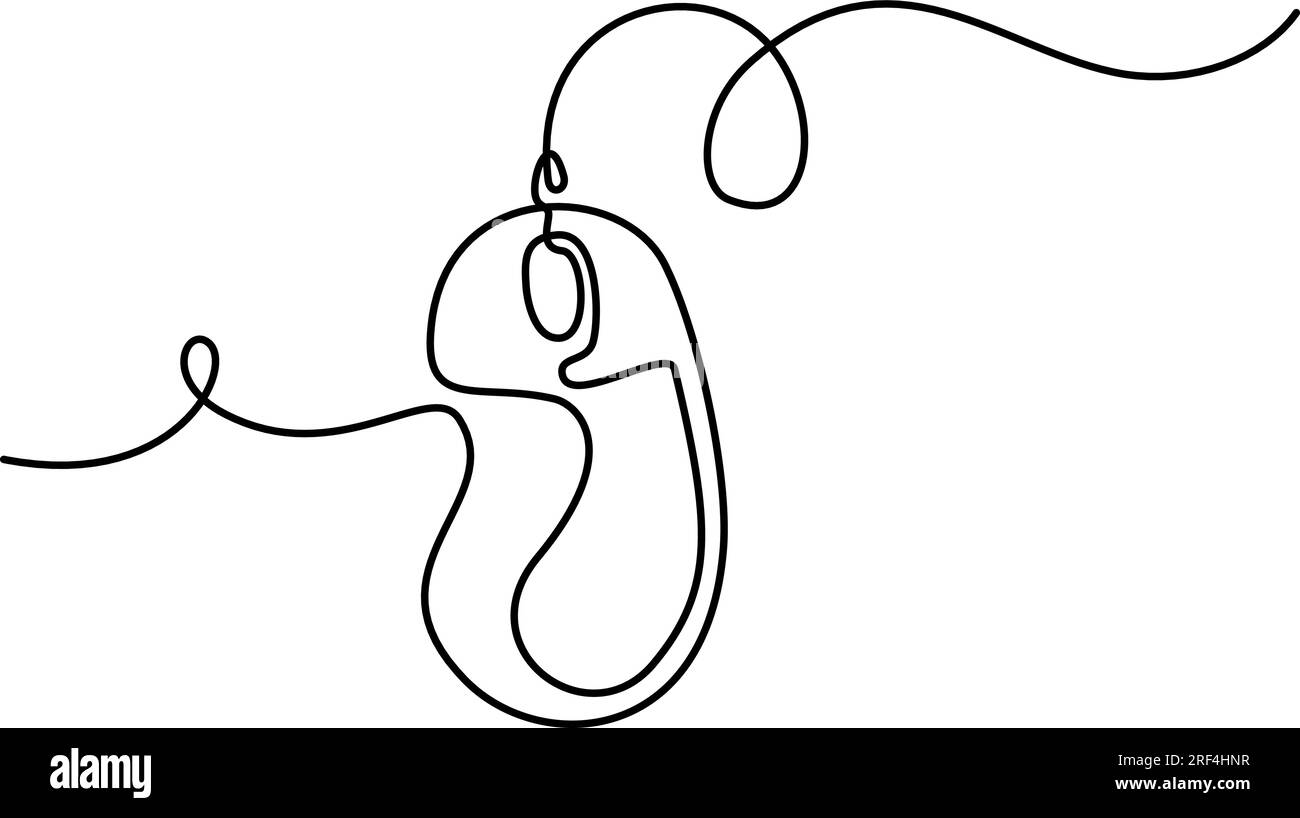 Silhouette de souris d'ordinateur sur fond blanc. Dessin continu d'une ligne. Signe minimaliste stylisé linéaire. Illustration vectorielle Illustration de Vecteur