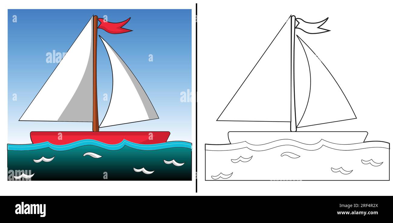 Page de coloriage de voilier amusant pour les enfants. Illustration de dessin animé vectoriel Illustration de Vecteur
