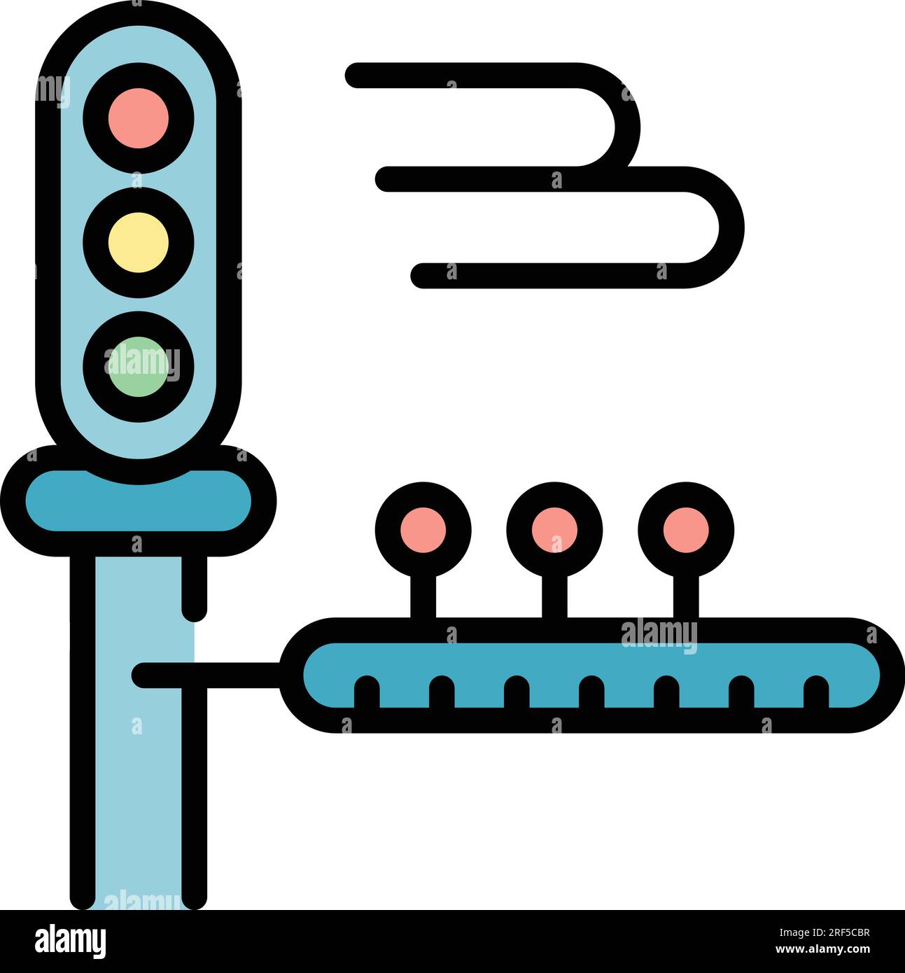 Vecteur de contour d'icône de feux de circulation ferroviaire. Train ferroviaire. Croisement de route couleur plat Illustration de Vecteur