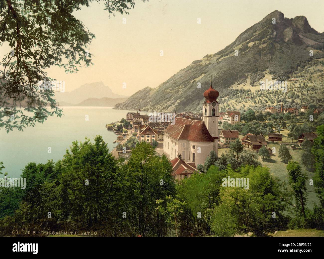 Gersau, Pilatus et lac de Lucerne, Schwyz, Suisse 1890. Banque D'Images