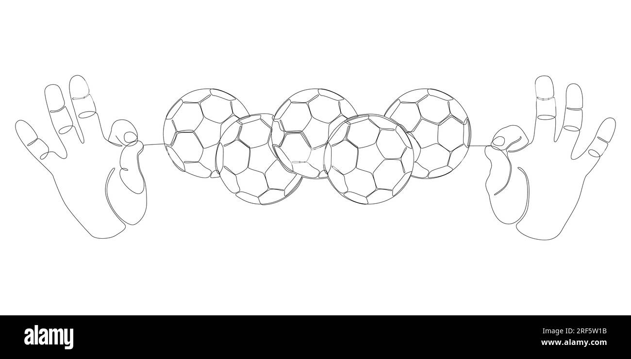 Une ligne continue de la main avec football, ballon de football. Concept de sport vectoriel d'illustration de ligne mince. Dessin de contour idées créatives. Illustration de Vecteur