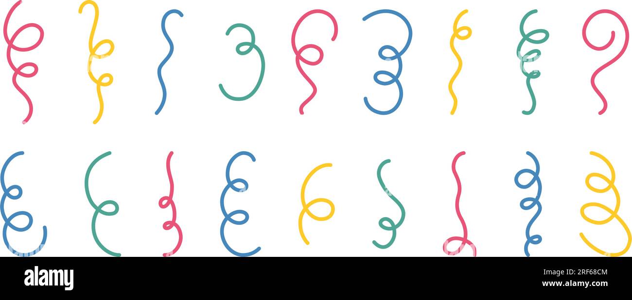 Ensemble de confettis et serpentins festifs Doodle. Collection de confettis tombants dessinés à la main. Doodle party pétard et éléments Popper. Vecteur couleur Illustration de Vecteur