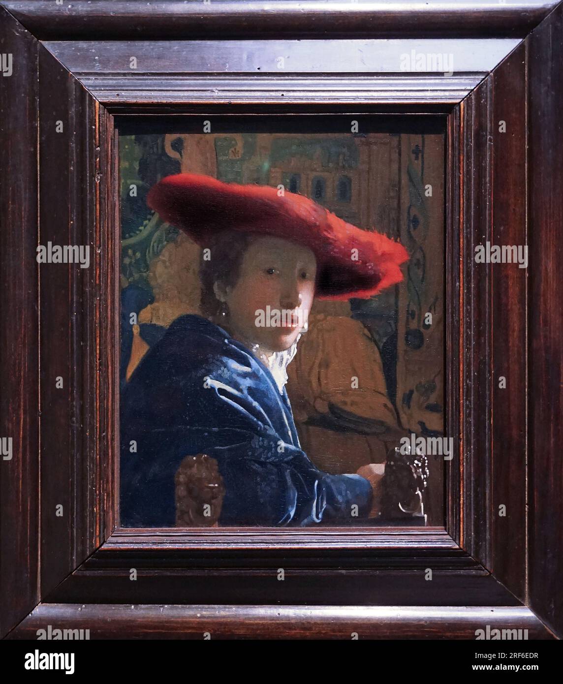 Fille avec le chapeau rouge de Johannes Vermeer Jan Vermeer (1632 - 1675).peintre hollandais de la période baroque. Banque D'Images