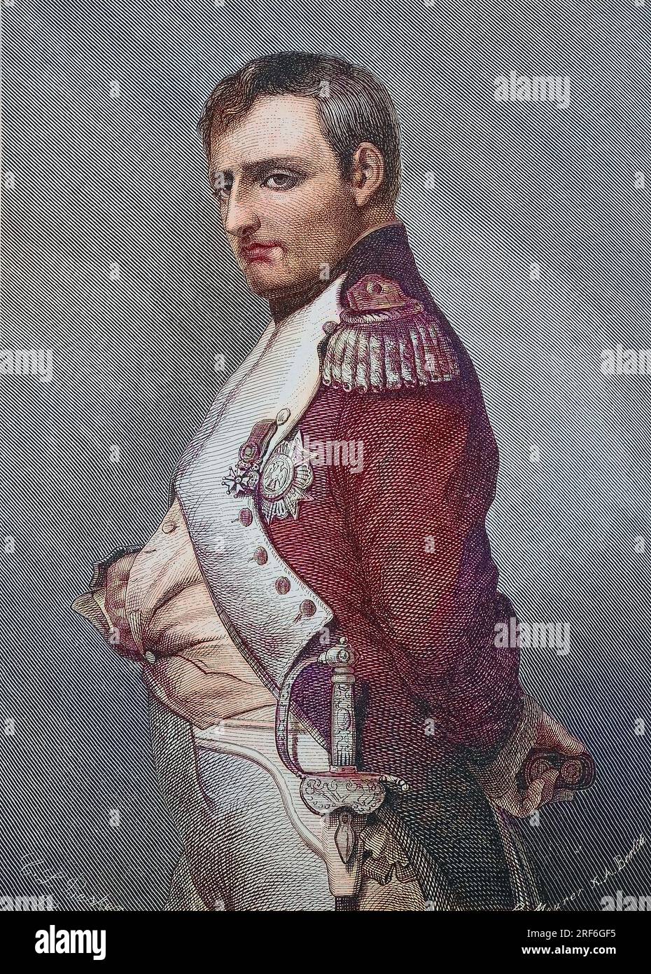 Napoléon Bonaparte, 15. Août 1769 - 5. Mai 1821, war ein französischer Staatsmann und Militärführer, der während der Französischen Revolution zu großer Bekanntheit gelangte und während der Französischen Revolutionskriege mehrere erfolgreiche Feldzüge führte, digitale verbesserte Reproduktion eines Originaldrucks aus dem 19. Jahrhundert / Napoléon Bonaparte, 15 août 1769 - 5 mai 1821, était un homme d'État français et chef militaire qui a pris de l'importance pendant la Révolution française et a mené plusieurs campagnes réussies pendant les guerres de la Révolution française, reproduction numérique améliorée d'un o Banque D'Images