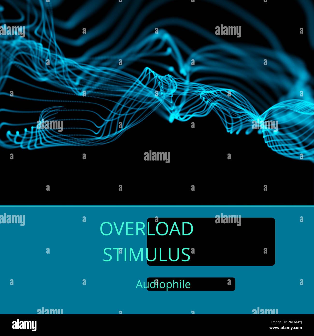 Composition du texte audiophile stimulus de surcharge sur ondes bleues sur fond noir Banque D'Images