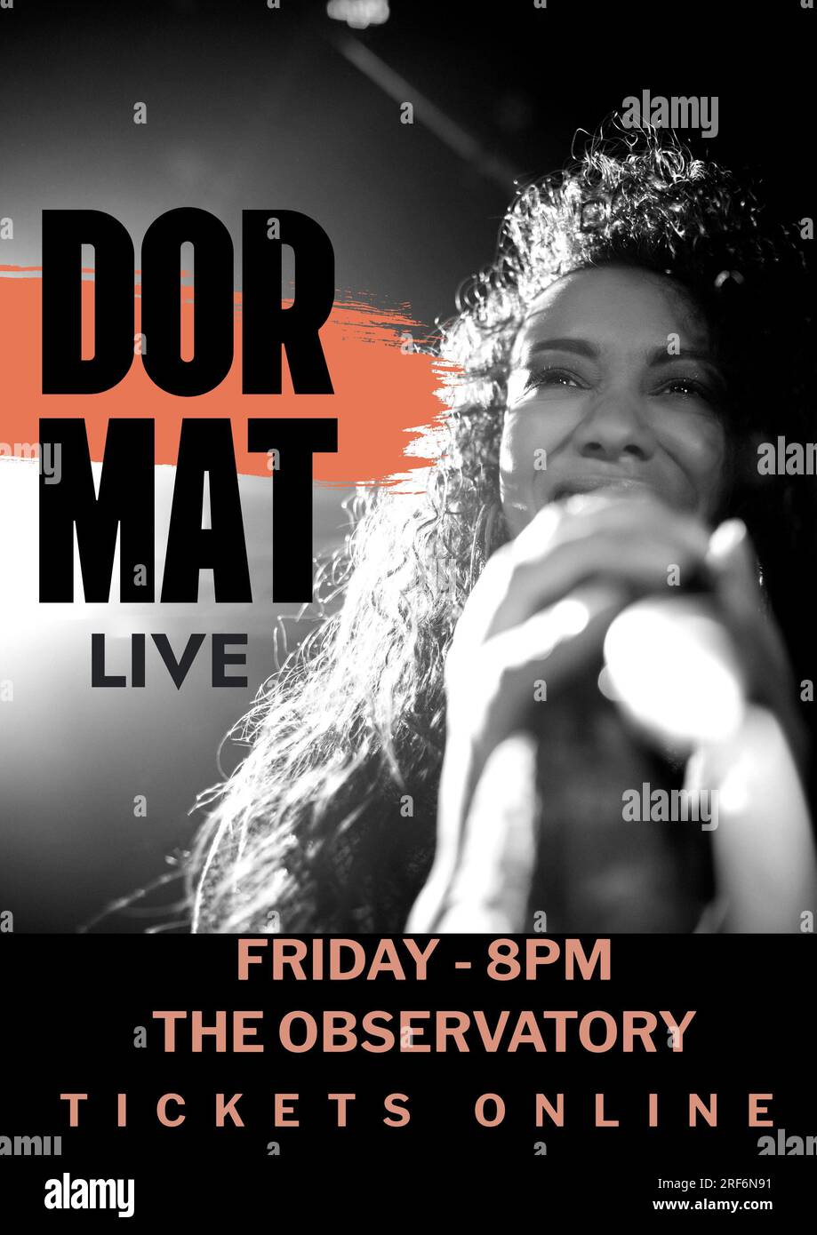 Dor mat live, vendredi 8h, l'observatoire, billets texte en ligne et biracial femme chantant au concert Banque D'Images