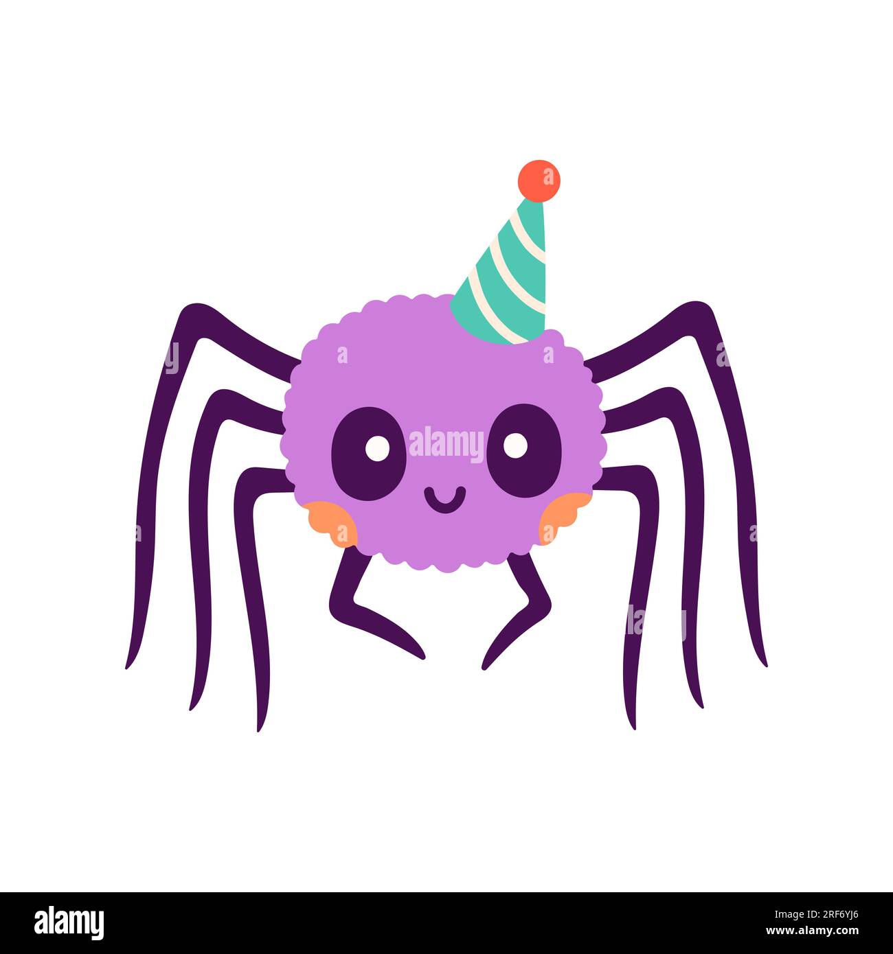 Joyeux Halloween. Vector illustration mignonne d'araignée violette dans le chapeau de partie dans des couleurs à la mode pour carte postale, flyer, bannière Illustration de Vecteur