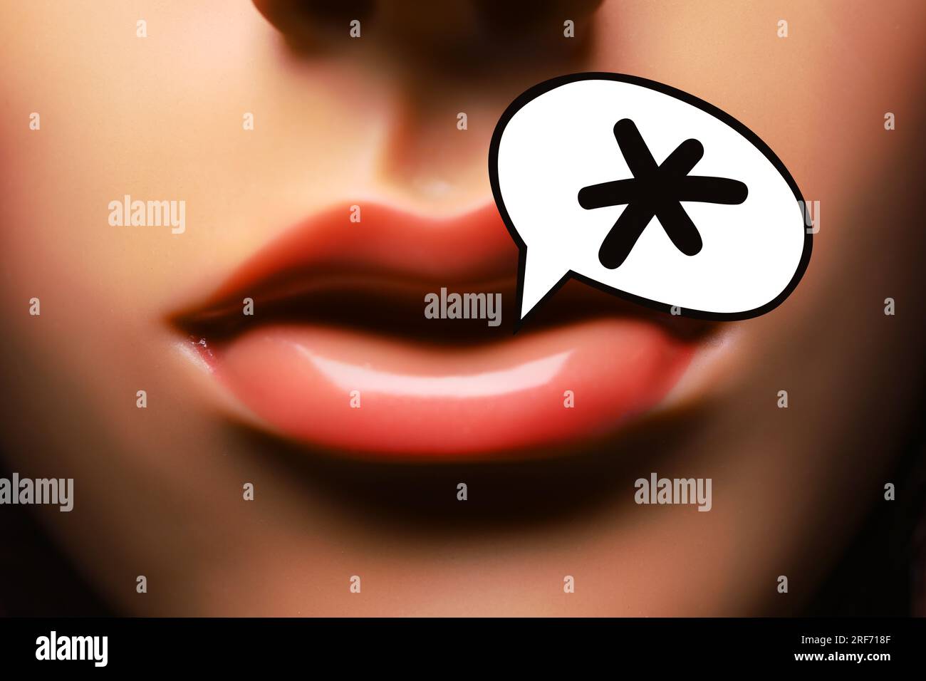 FOTONTAGE, Mund einer Frauenfigurr mit Sprechblase und Gendersternchen, Symbolfoto Gendersprache Banque D'Images