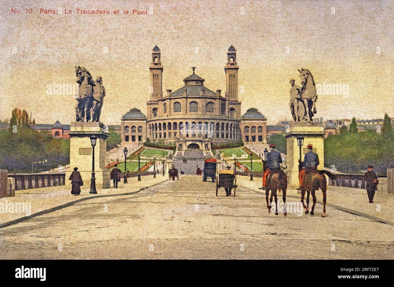 Vue du Trocadéro et du Pont d'Iena, annees 1920. Carte postale, Paris, 1920. Banque D'Images