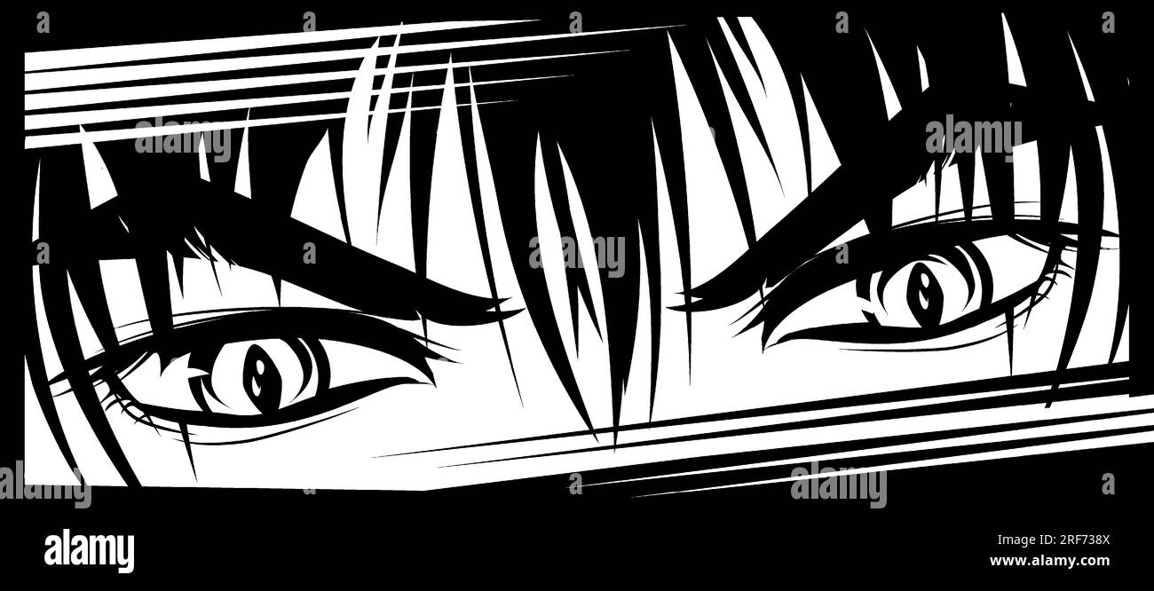 Regard furieux d'un homme dans le style manga et anime. Image vectorielle. Illustration de Vecteur