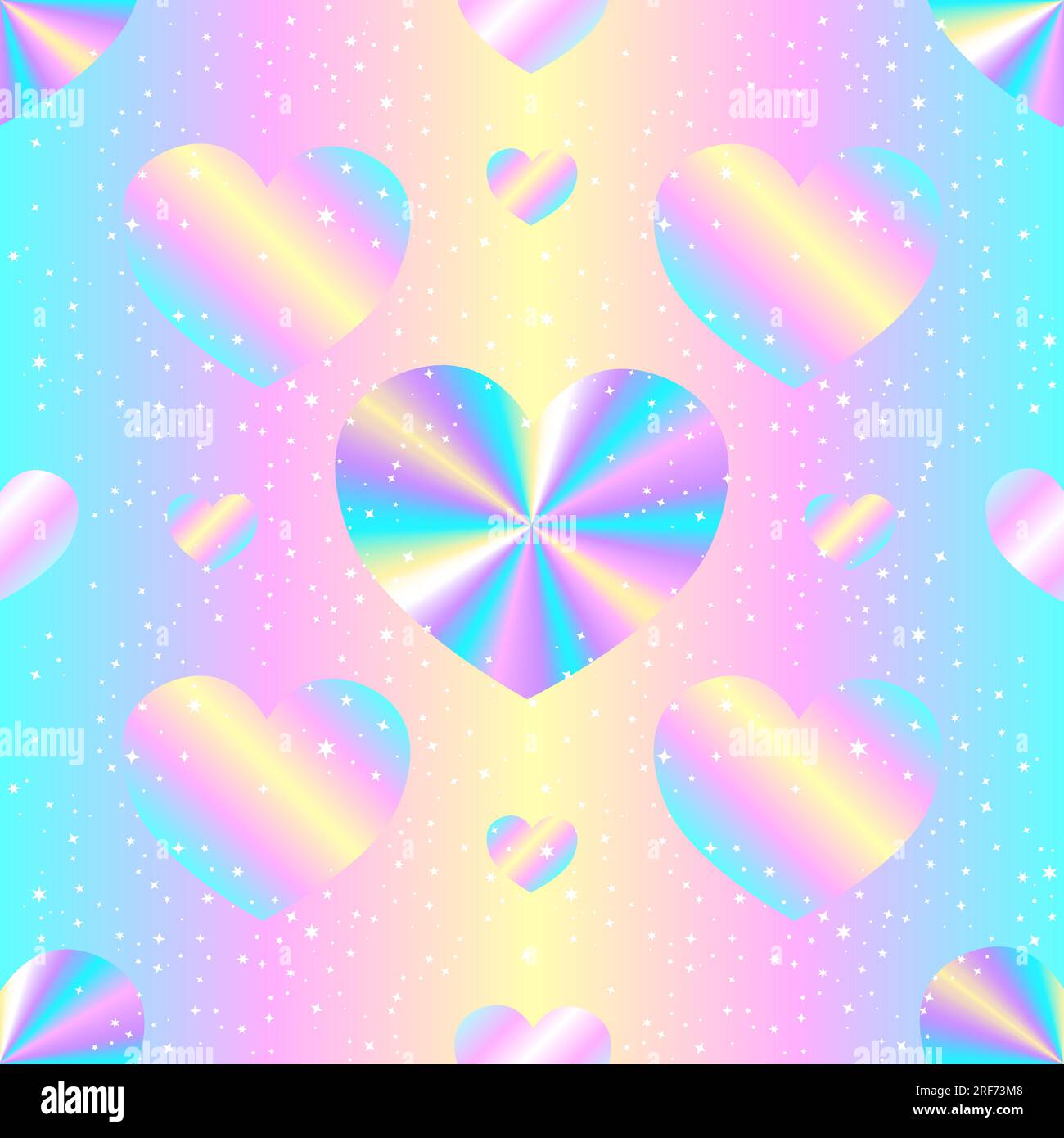 Motif sans couture arc-en-ciel avec des étoiles et des coeurs sur un fond holographique. Image vectorielle. Illustration de Vecteur