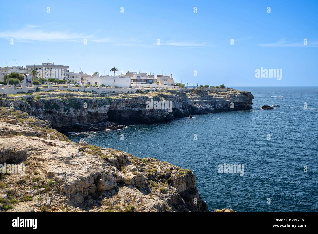 Vue depuis le point panoramique Largo Ardito, Polignano a Mare, Pouilles, Italie, Europe Banque D'Images