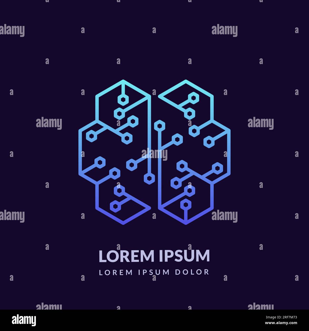 Modèle de conception d'emblème de signe de logo de cerveau humain hexagonal polygonal. Illustration vectorielle abstraite d'intelligence artificielle. Concept de réseaux neuronaux, edu Illustration de Vecteur