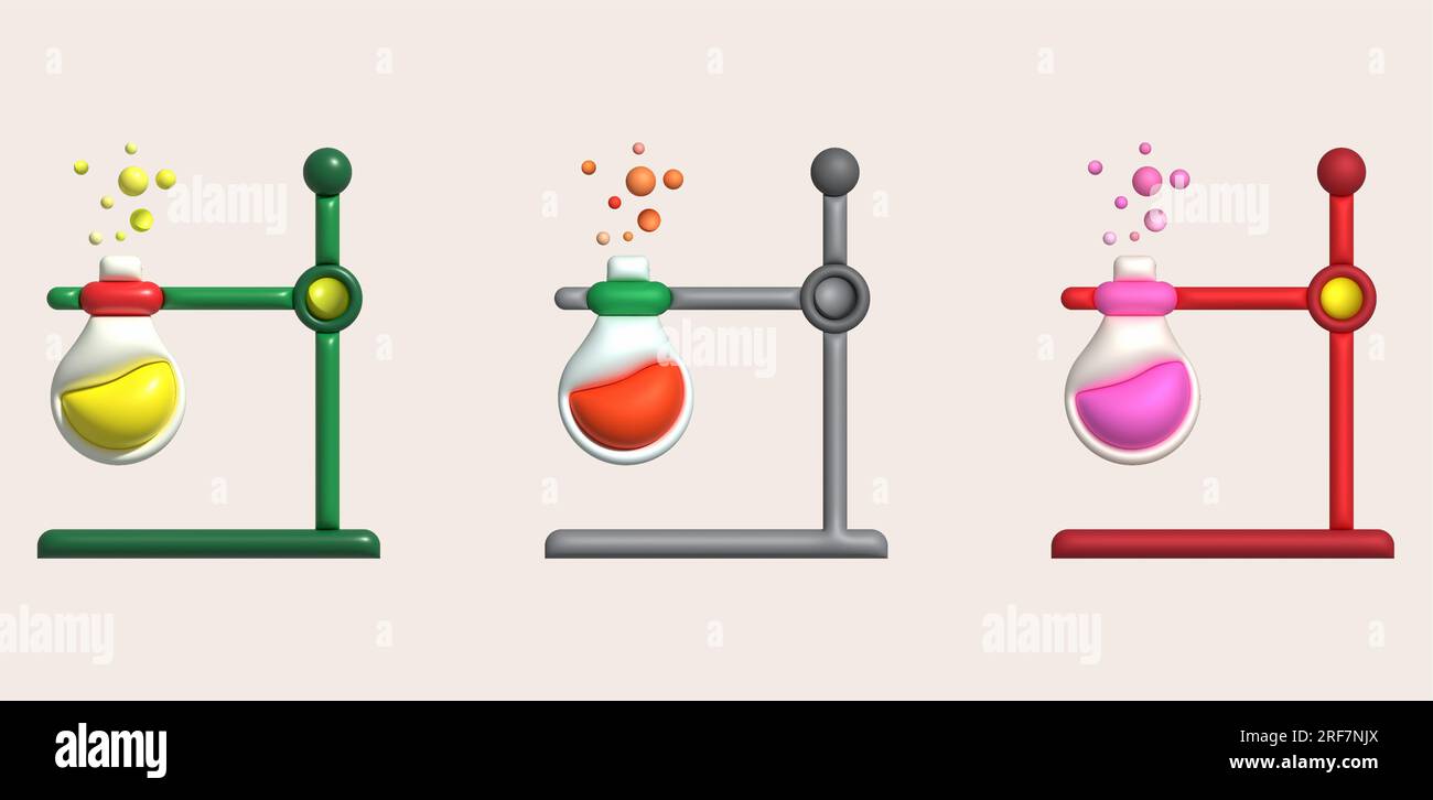 Icône 3D. Flacon isolé ou flacon pour la chimie. Verrerie de laboratoire pour l'enseignement médical ou scientifique. Icônes de style minimaliste Illustration de Vecteur