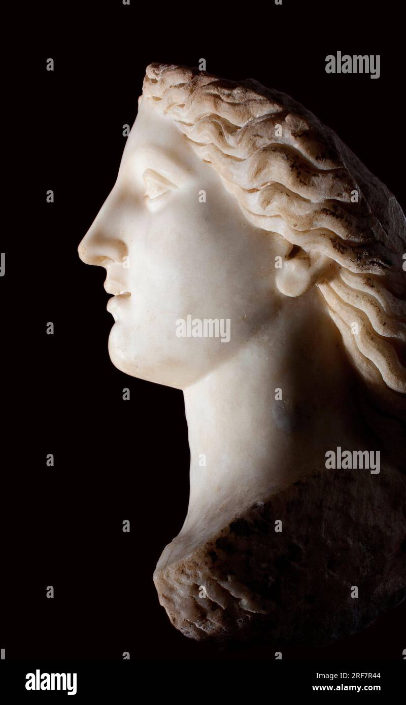 Tete de la deesse Junon - Sculpture de marbre blanc, Epoque romaine, Banasa (Maroc) - Musée d'archéologie de Rabat, Maroc Banque D'Images