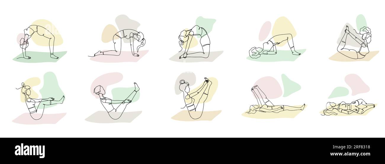 Dessin d'une seule ligne d'une fille dans le paquet de pose de yoga Illustration de Vecteur