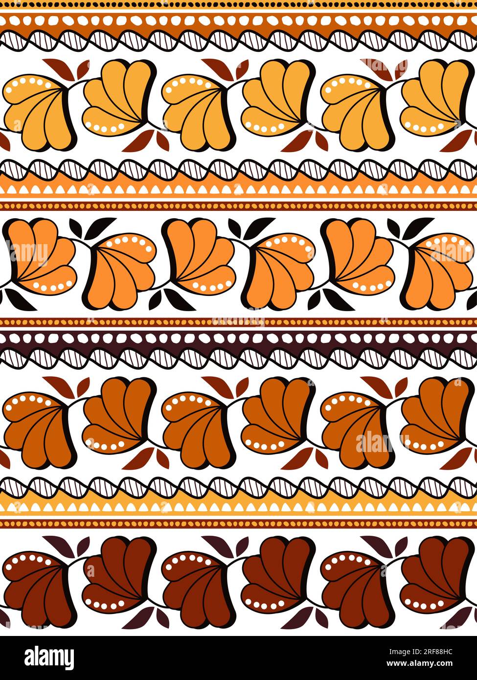Cire africaine ou modèle sans couture vecteur Ankara, design textile Batic avec des fleurs en jaune, orange, rouge et marron Illustration de Vecteur