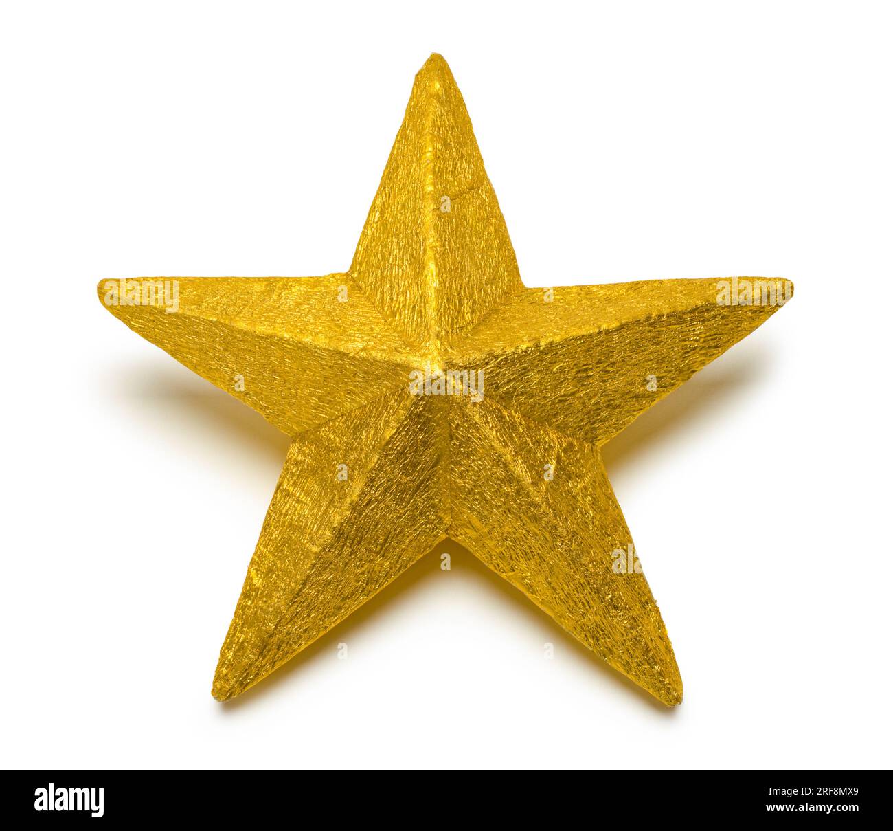 Paillettes Gold Star découpé sur blanc. Banque D'Images