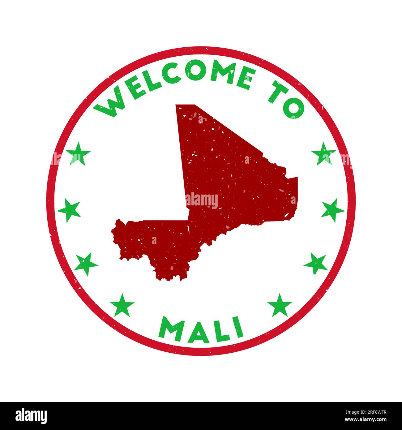 Bienvenue au timbre Mali. Timbre rond de pays grunge avec texture dans le thème de couleur Green Gobelin. Sceau Mali géométrique de style vintage. Illustration de Vecteur