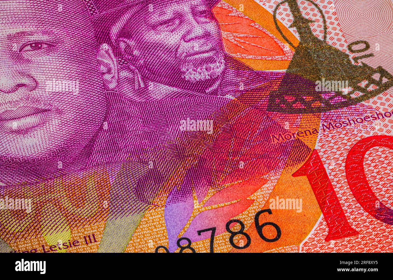 Un billet de banque du Lesotho est un mélange captivant d'art et de représentation culturelle. Il présente des couleurs vives, Lesotho Loti respire la fierté et l'identité Banque D'Images