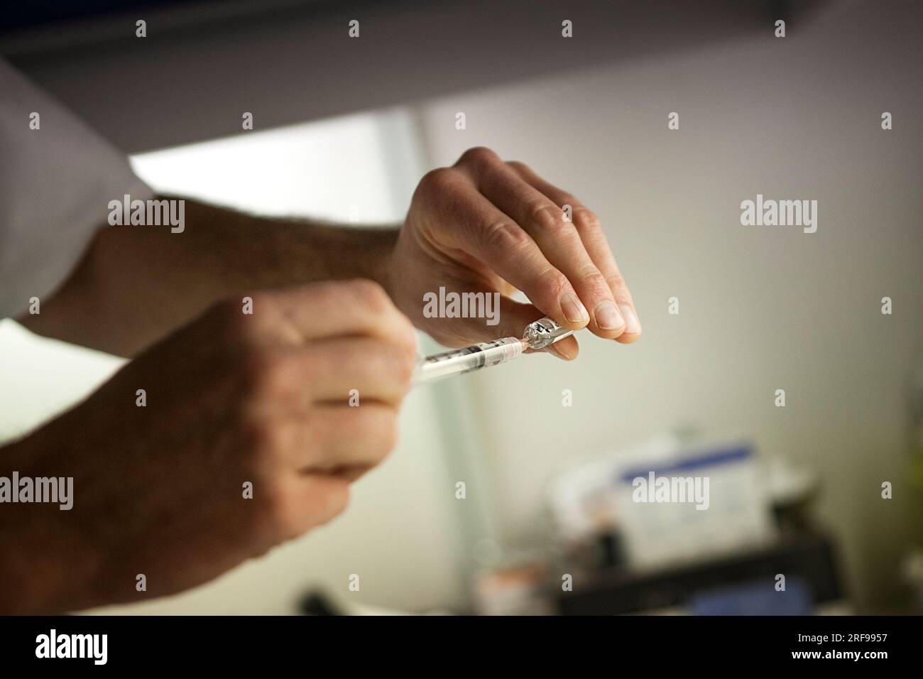 Tests cutanés allergologiques réalisés par un allergologue, kit allergène. Banque D'Images