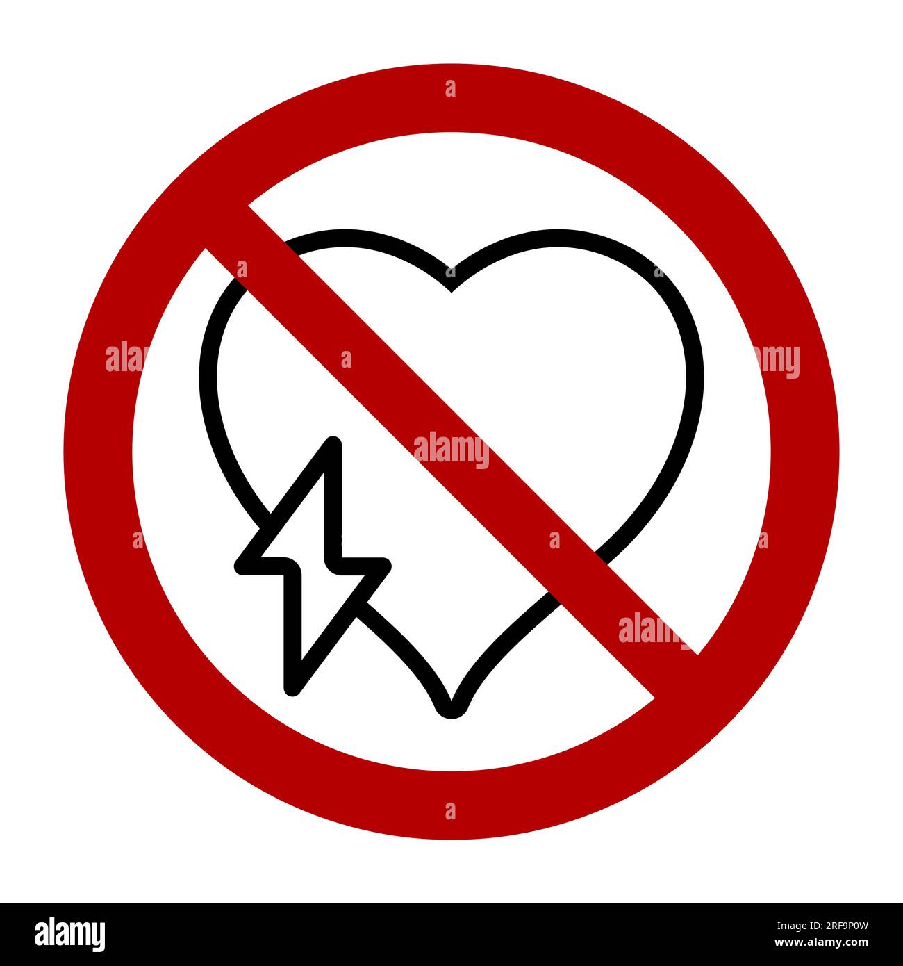 Pas d'accès avec symbole de stimulateur cardiaque, signe d'interdiction, icône de ligne. Illustration vectorielle plate isolée sur fond blanc. Illustration de Vecteur