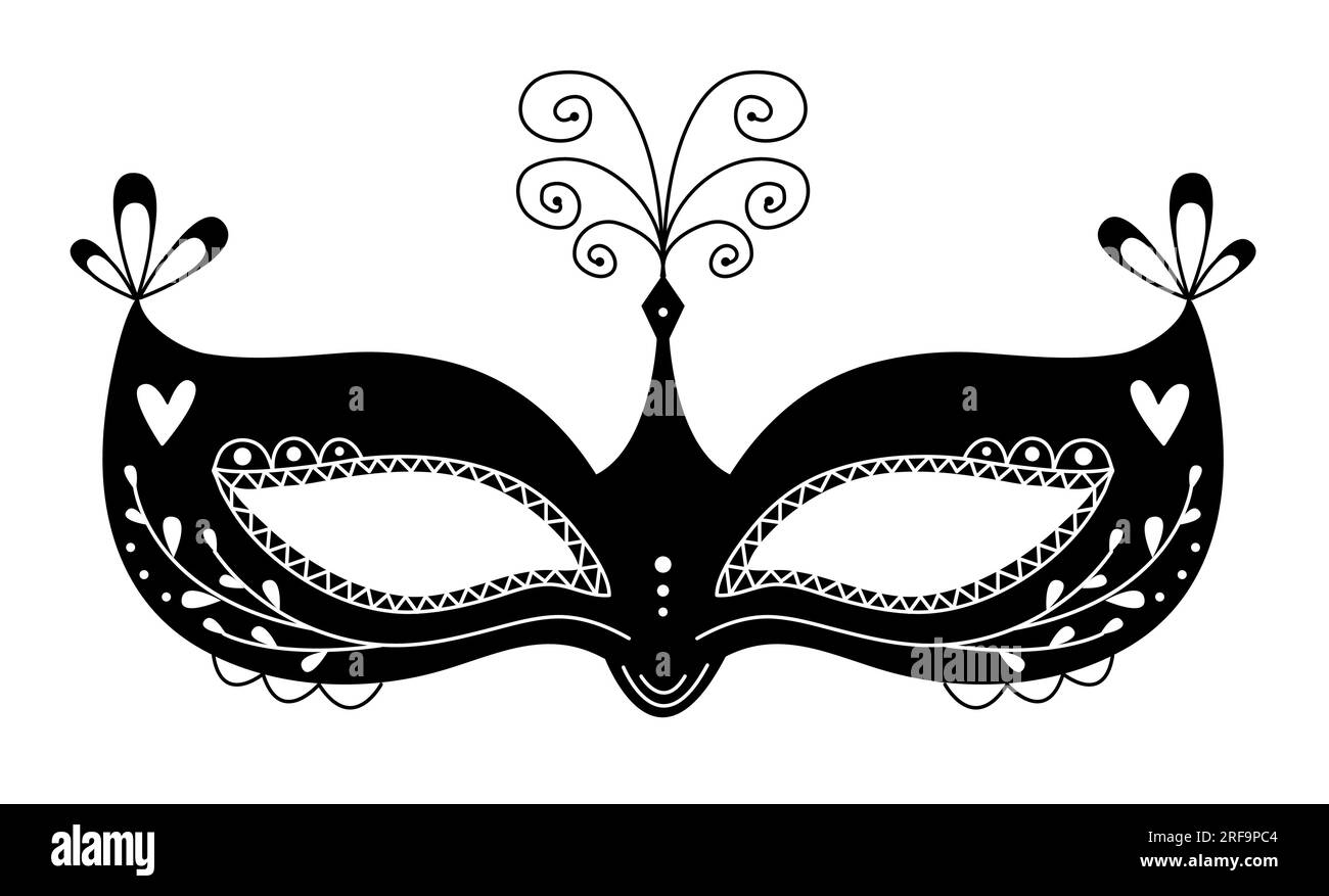 Masque mascarade noir et blanc, attribut costume de carnaval pour pourim et la mascarada vacances Illustration de Vecteur