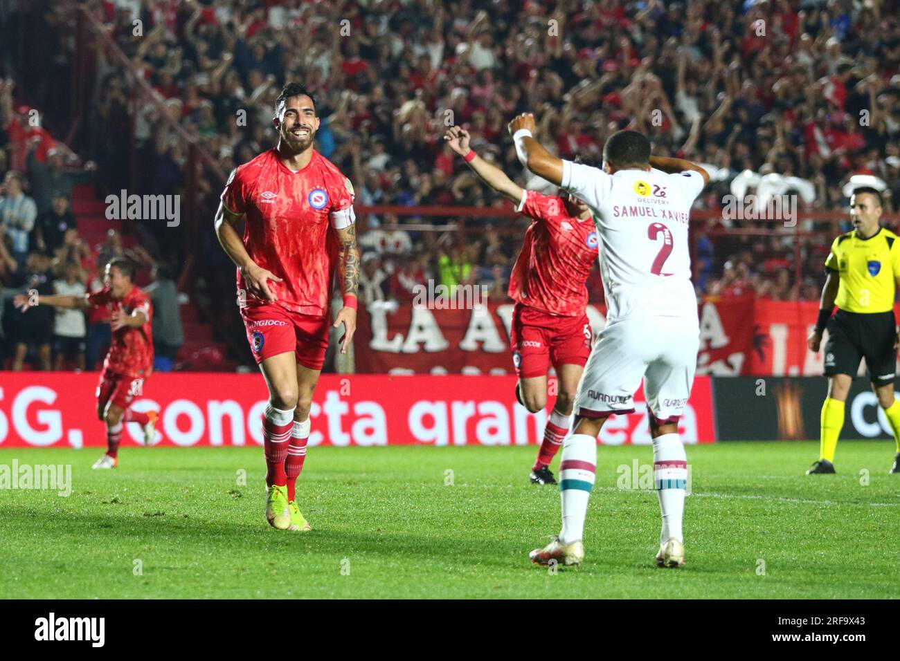 Buenos Aires, Argentine. 1 août 2023. Gabriel Avalos d'Argentinos Juniors célèbre son but lors d'un match de ronde de 16e pour la coupe Libertadores au Diego A. Maradona Stadium ( crédit : Néstor J. Beremblum/Alamy Live News Banque D'Images