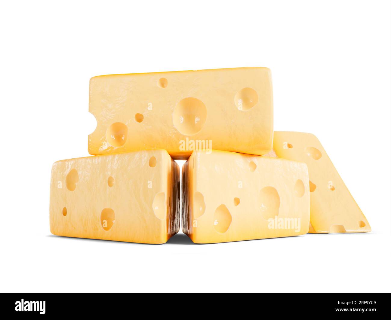 Fromage, quatre morceaux savoureux et beaux de fromage isolé avec fond transparent Banque D'Images