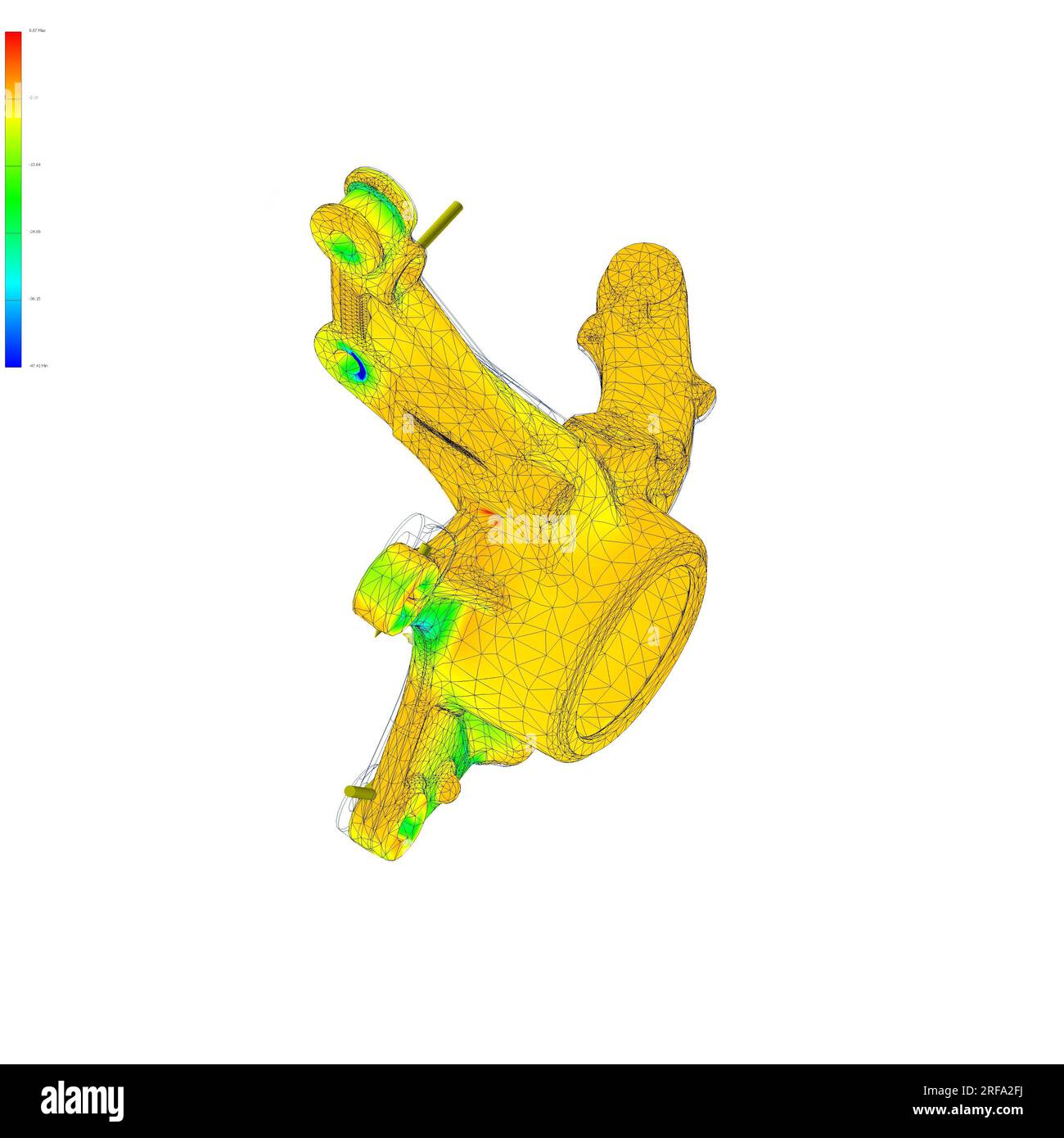 Analyse FEM arrière porte-fusée de direction de suspension, composant de suspension, analyse par éléments finis Banque D'Images