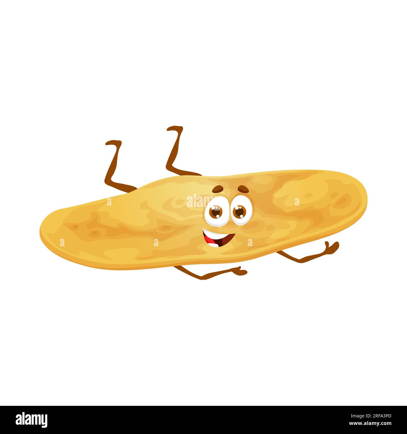 Personnage de pain chapati indien de dessin animé, boulangerie et pâtisserie avec visage, vecteur de nourriture cuite. Chapati ou roti pain plat de cuisine indienne boulangerie et pâtisserie, pain ou bagel petit pain avec drôle de sourire emoji Illustration de Vecteur