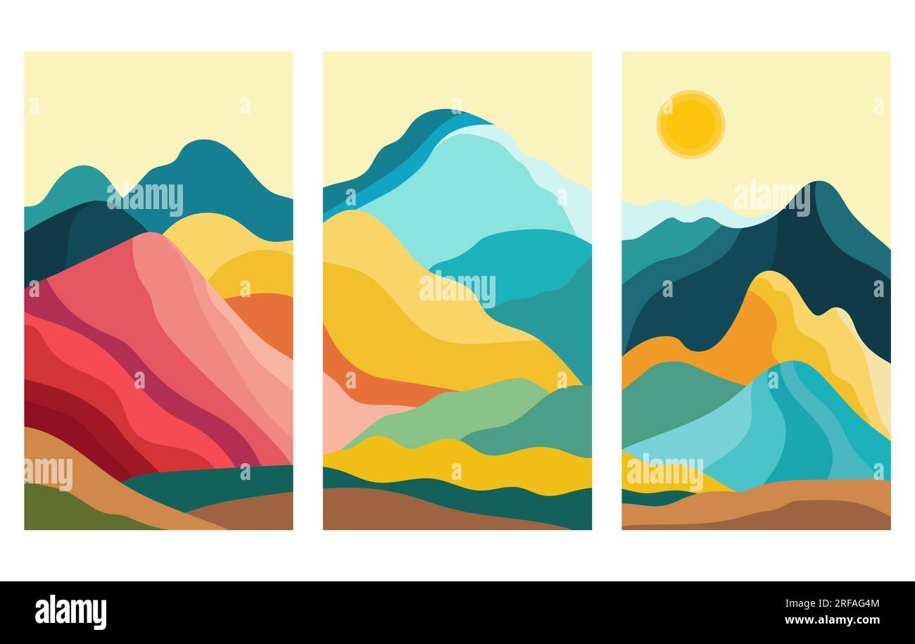 Collage avec montagnes colorées Illustration de Vecteur